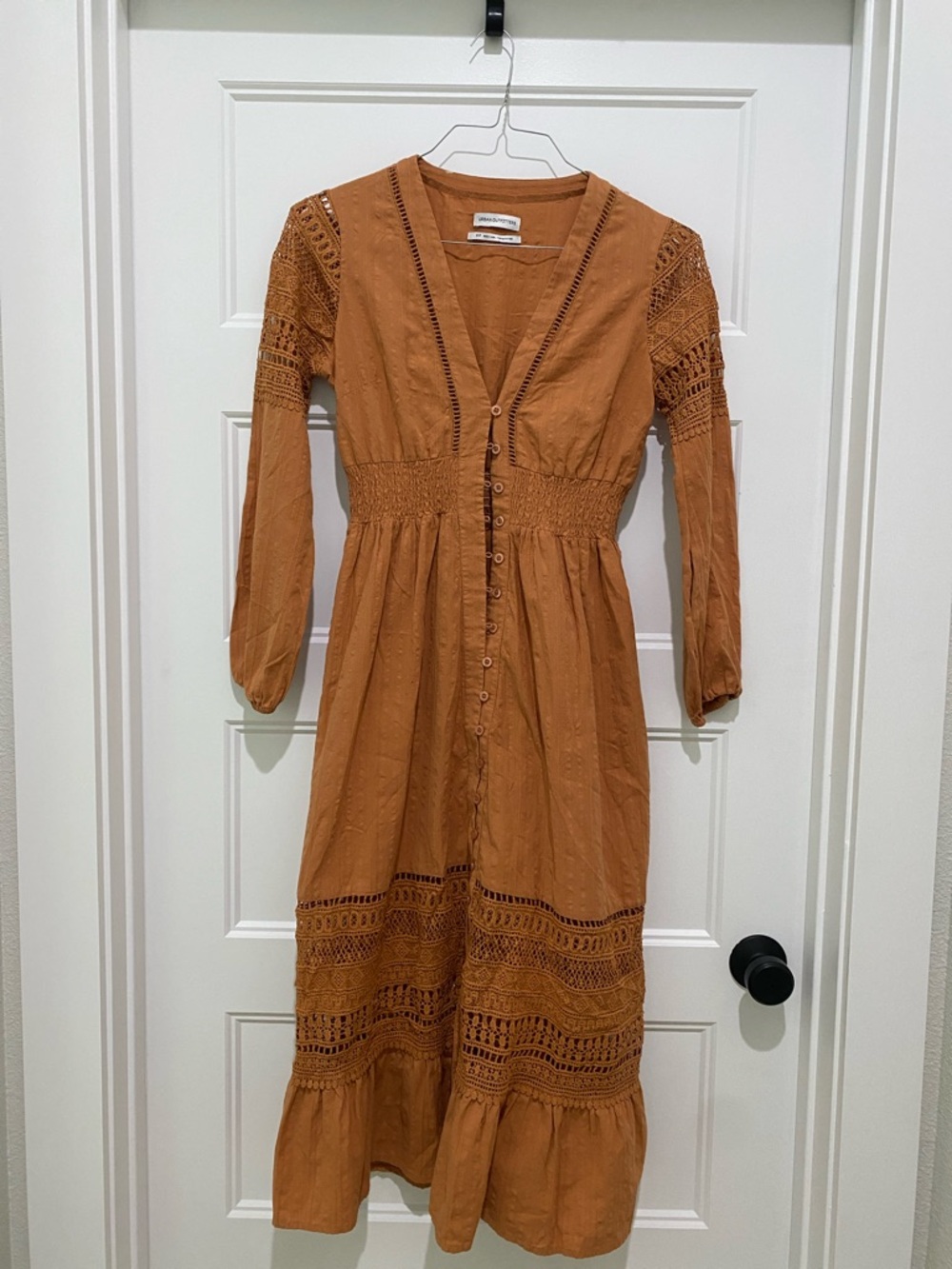Urban Outfitters Rust Crochet-Detail Midi Dress